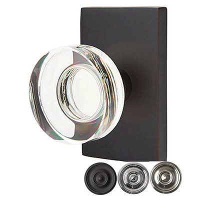 Antique Hardware Emtek Modern Disc Crystal Door Knob Set With Modern Rectangular Rosette (Several Finish Options) EMTEK GLASS CRYSTAL MODERN DISC DOOR KNOB