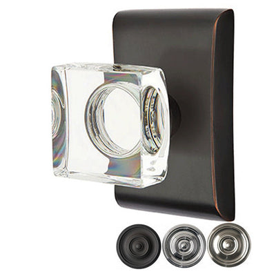 Antique Hardware Emtek Modern Square Crystal Door Knob Set With Neos Rosette (Several Finish Options) EMTEK GLASS CRYSTAL MODERN SQUARE DOOR KNOB