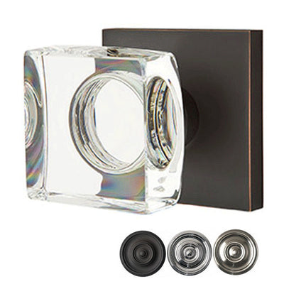 ##Antique Hardware## Modern Square Crystal Door Knob Set With Square Rosette (Several Finish Options)