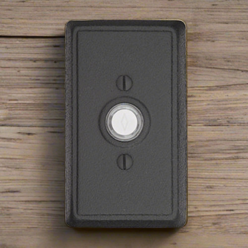 4 3/8 Inch Wrought Steel Doorbell Button with Rectangular Rosette