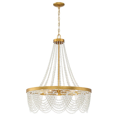 ##Antique Hardware## Fiona 4 Light Antique Gold Chandelier with White Beads