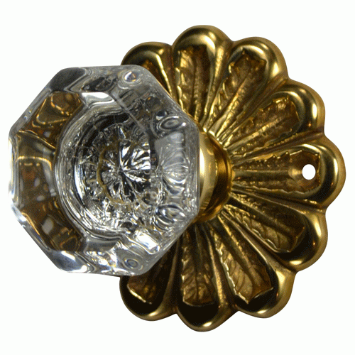 ##Antique Hardware## Maltesia Flower Rosette Door Set with Crystal Octagon Door Knobs (Several Finishes Available)