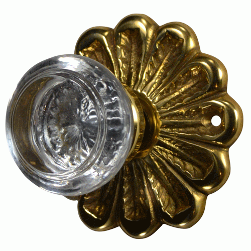 ##Antique Hardware## Maltesia Flower Rosette Door Set with Clear Crystal Door Knobs (Several Finishes Available)