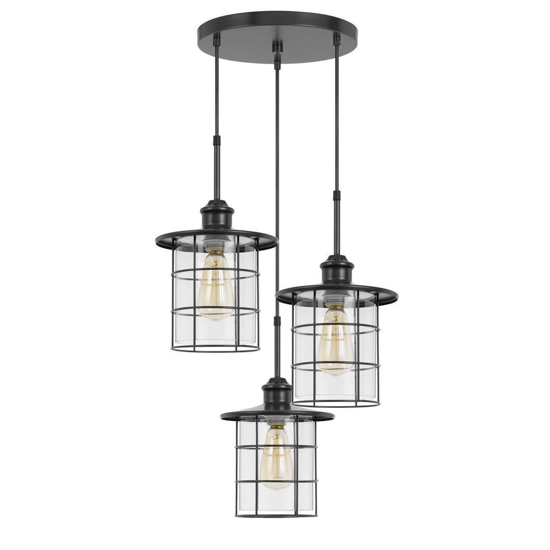 ##Antique Hardware## 60W X 3 SILVERTON METAL/GLASS PENDANT FIXTURE (EDISON BULBS INCLUDED)