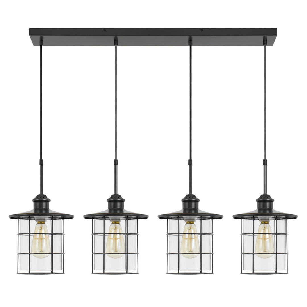 ##Antique Hardware## 60W X 4 SILVERTON METAL/GLASS PENDANT FIXTURE (EDISON BULBS INCLUDED)