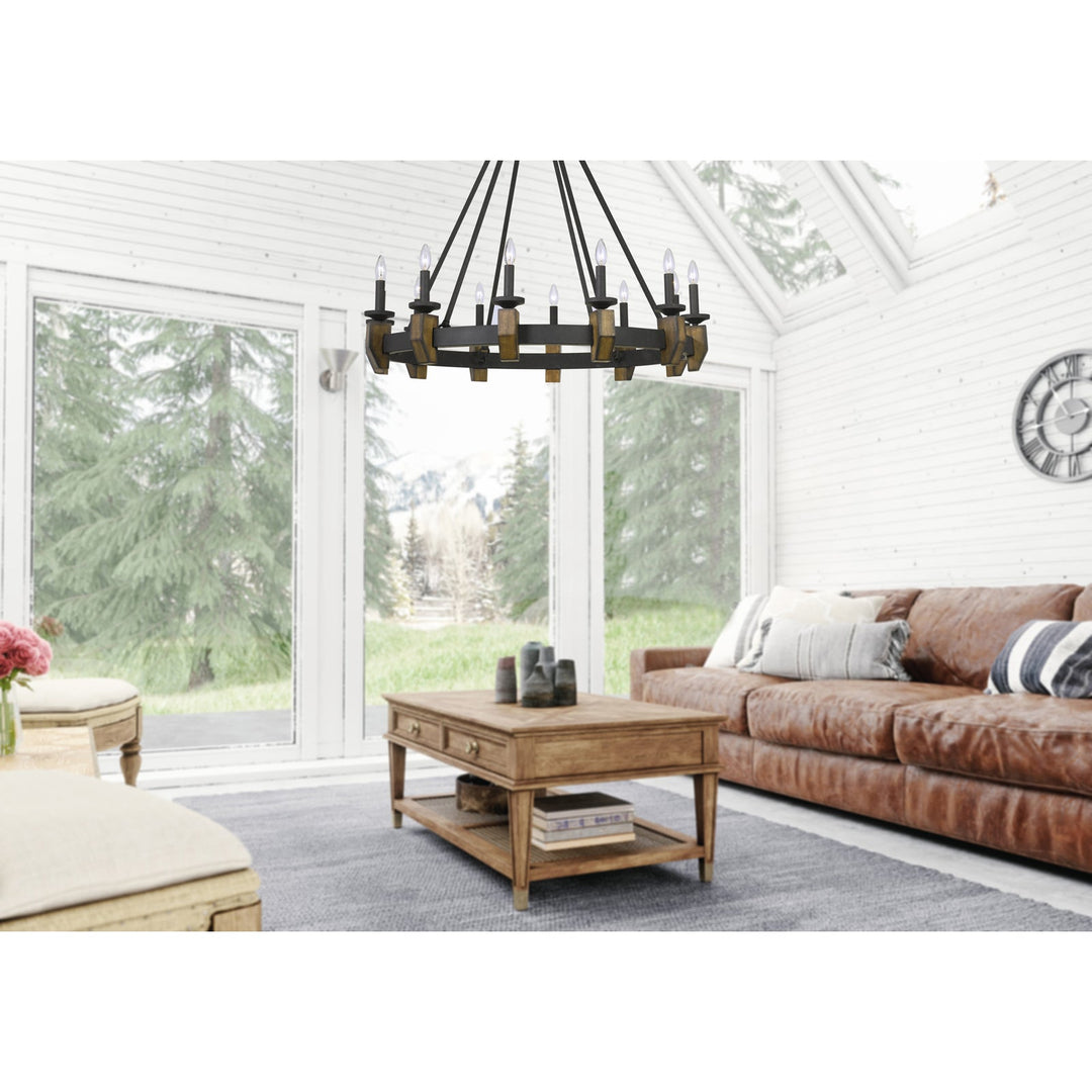 ##Antique Hardware## 60W X 12 CRUZ METAL/WOOD CHANDELIER