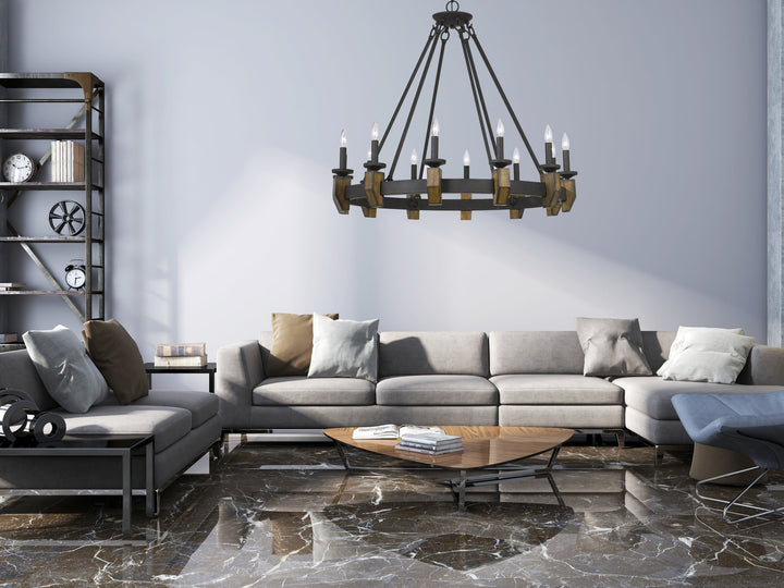 ##Antique Hardware## 60W X 12 CRUZ METAL/WOOD CHANDELIER