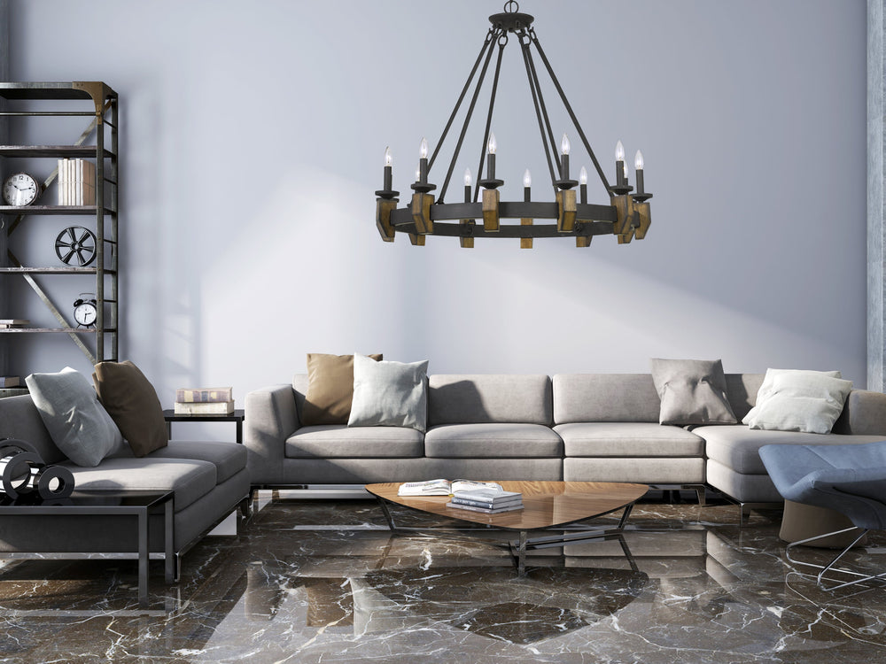 ##Antique Hardware## 60W X 12 CRUZ METAL/WOOD CHANDELIER