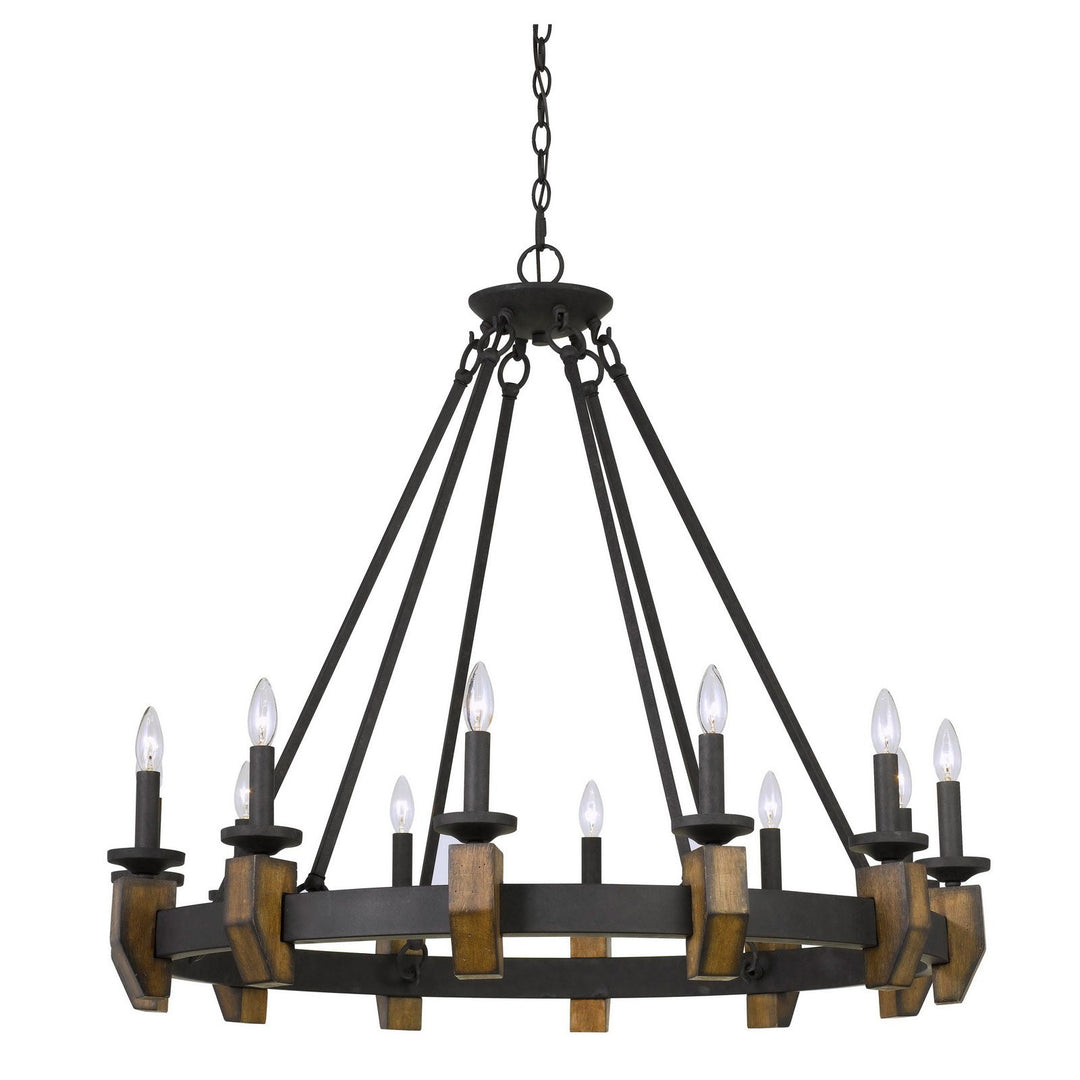 ##Antique Hardware## 60W X 12 CRUZ METAL/WOOD CHANDELIER