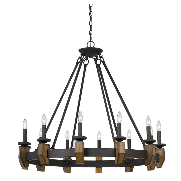 ##Antique Hardware## 60W X 12 CRUZ METAL/WOOD CHANDELIER