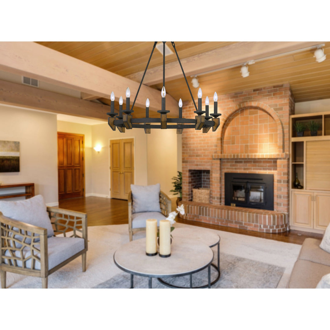 ##Antique Hardware## 60W X 9 CRUZ METAL/WOOD CHANDELIER