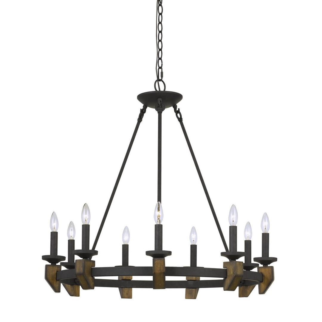 ##Antique Hardware## 60W X 9 CRUZ METAL/WOOD CHANDELIER