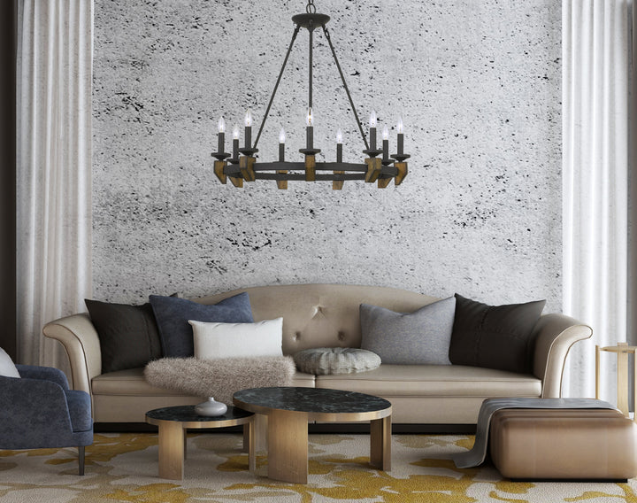 ##Antique Hardware## 60W X 9 CRUZ METAL/WOOD CHANDELIER