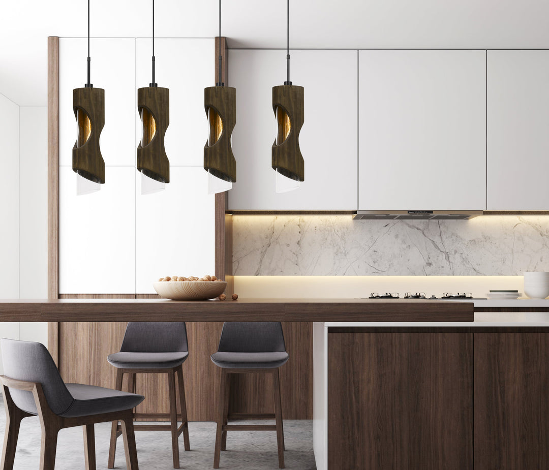 ##Antique Hardware## 60W X 4 ZAMORA 4 LIGHT WOOD ISLAND STYLE FIXTURE (EDISON BULBS NOT INCLUDED)