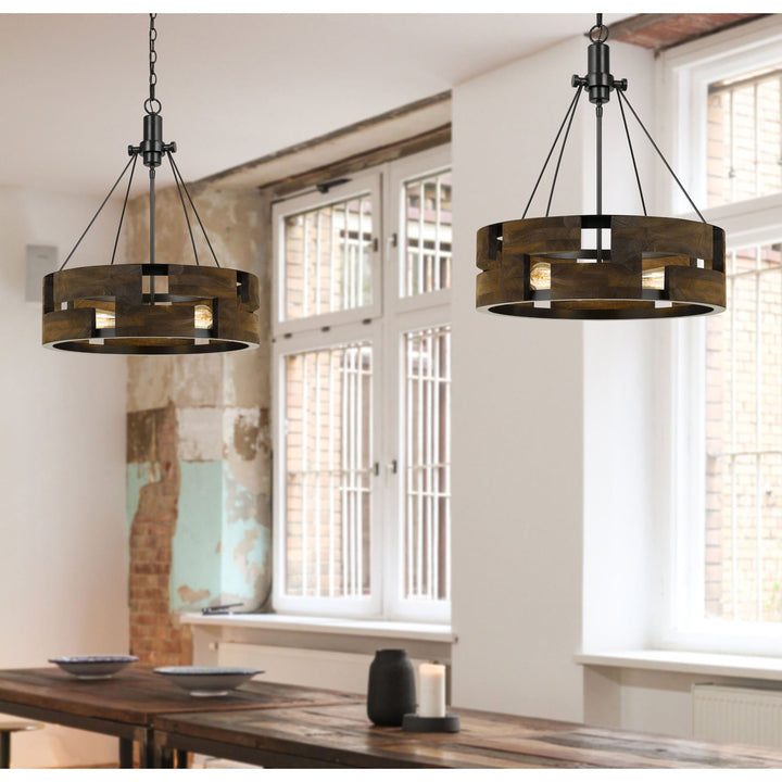 ##Antique Hardware## 60W X 3 BRADFORD METAL AND WOOD CHANDELIER (EDISON BULBS NOT INCLUDED)