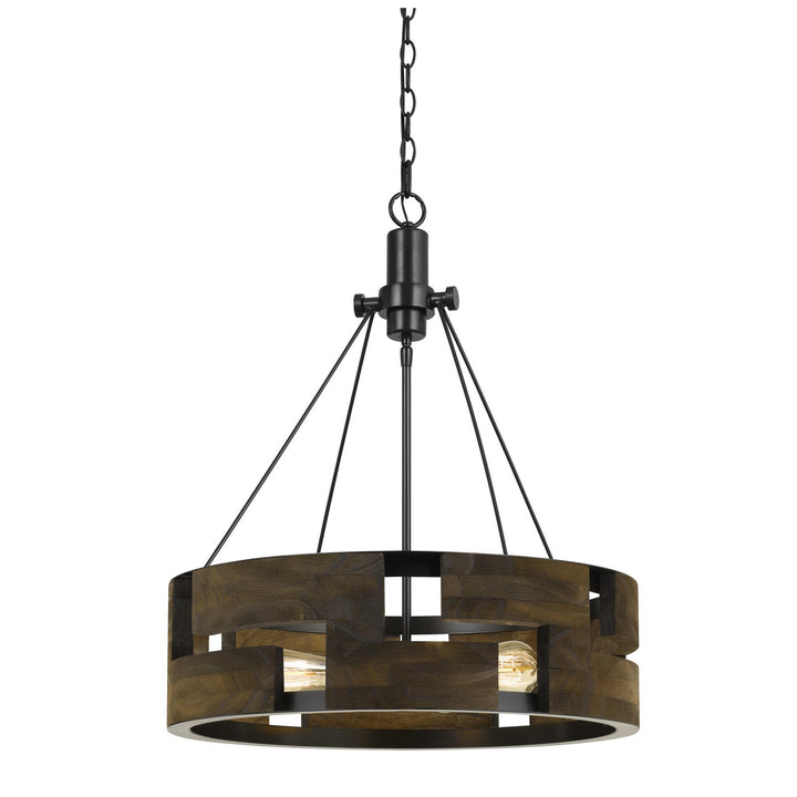 ##Antique Hardware## 60W X 3 BRADFORD METAL AND WOOD CHANDELIER (EDISON BULBS NOT INCLUDED)
