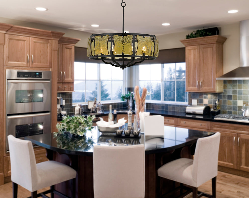 ##Antique Hardware## 60W X 6 REVENNA FORGED IRON CHANDELIER WITH HAND CRAFTED GLASS