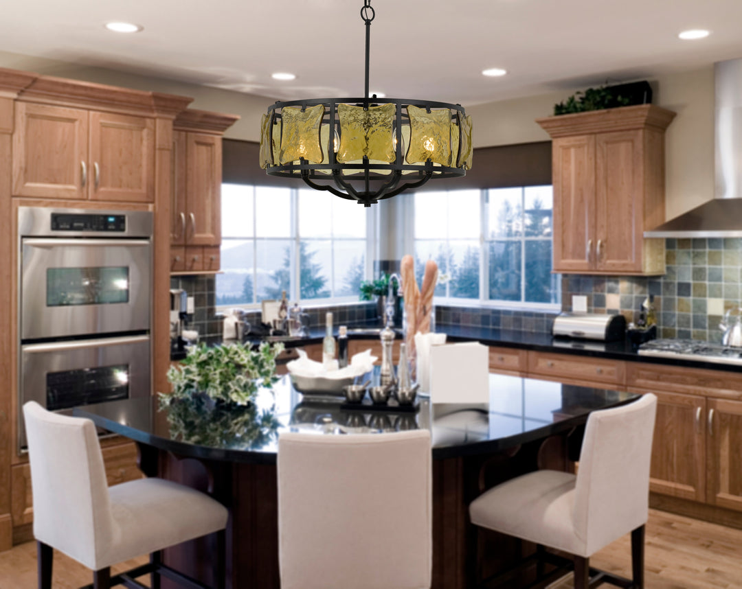 ##Antique Hardware## 60W X 6 REVENNA FORGED IRON CHANDELIER WITH HAND CRAFTED GLASS