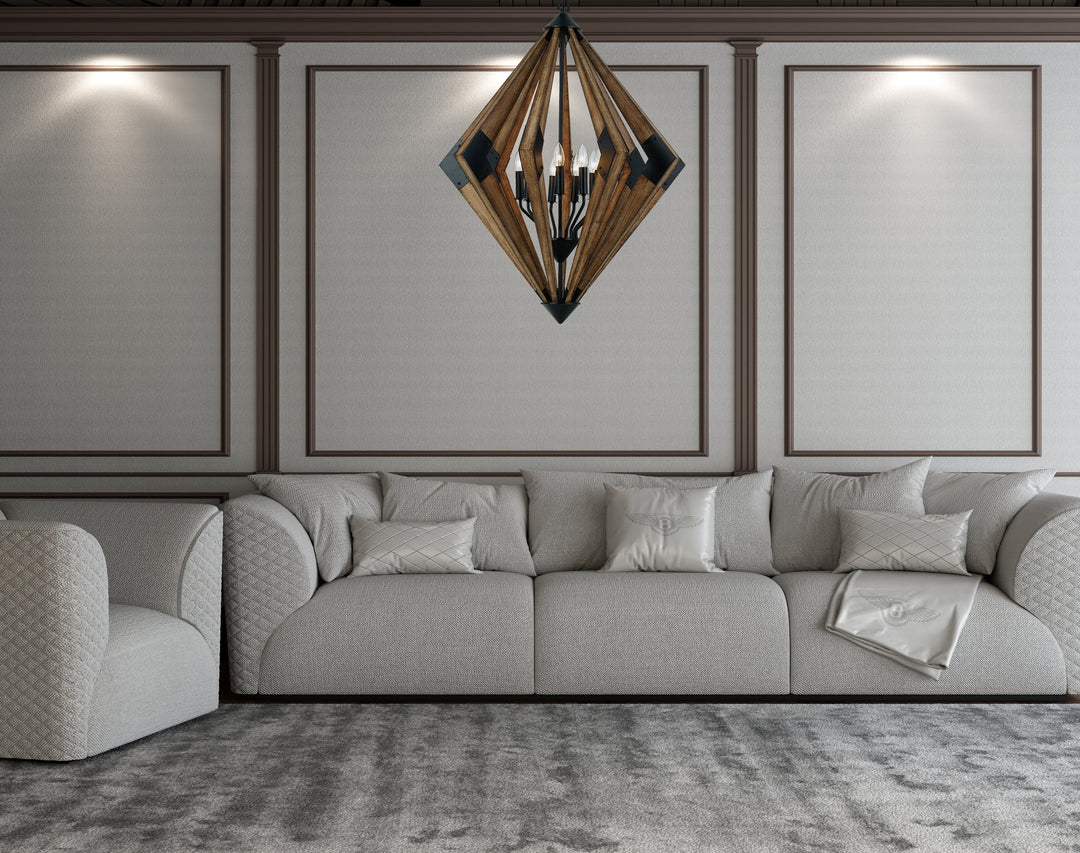 ##Antique Hardware## 60W X 9 AREZZO WOOD CHANDELIER