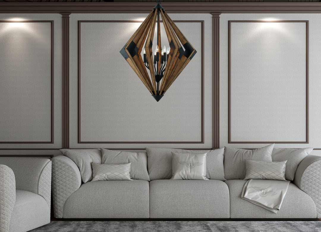 ##Antique Hardware## 60W X 9 AREZZO WOOD CHANDELIER