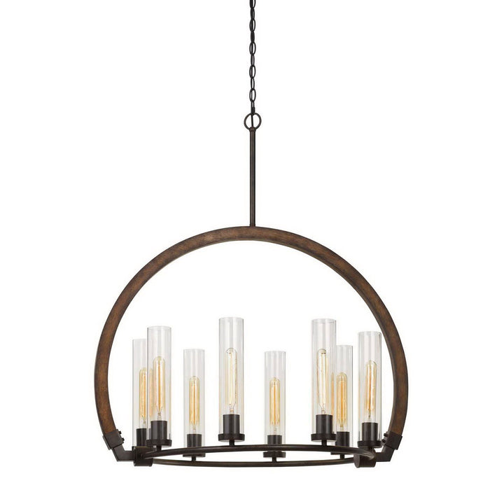 ##Antique Hardware## 60W X 8 SULMONA WOOD/METAL CHANDELIER WITH GLASS SHADE (EDISON BULBS NOT INCLUDED)