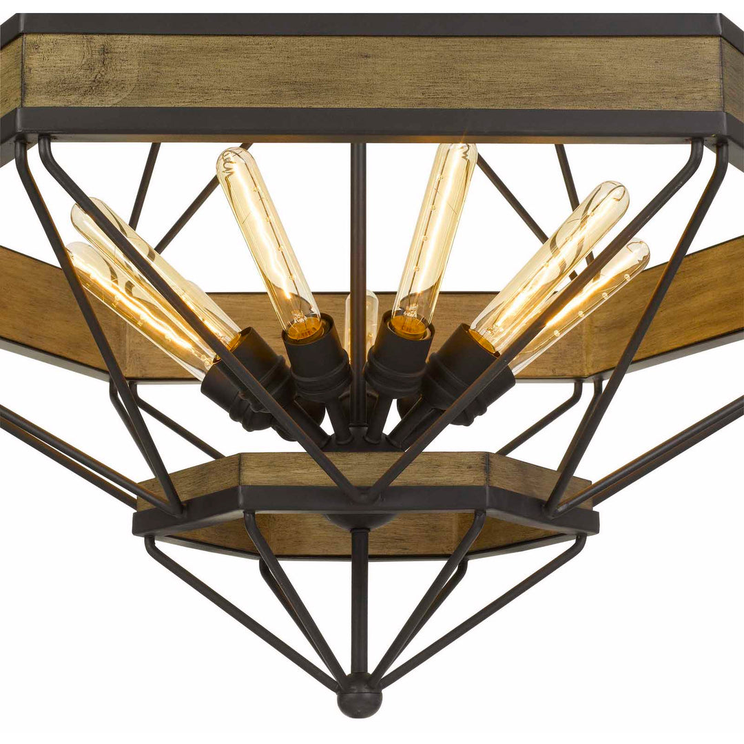 ##Antique Hardware## ALICANTE 60W X 9 PINE WOOD/METAL CHANDELIER  (EDISON BULBS NOT INCLUDED)