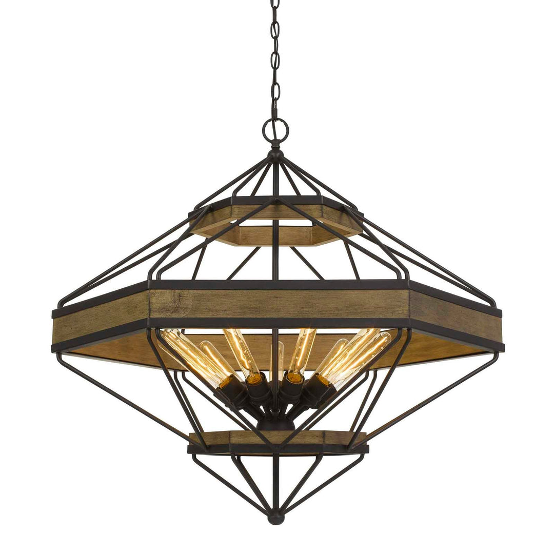 ##Antique Hardware## ALICANTE 60W X 9 PINE WOOD/METAL CHANDELIER  (EDISON BULBS NOT INCLUDED)