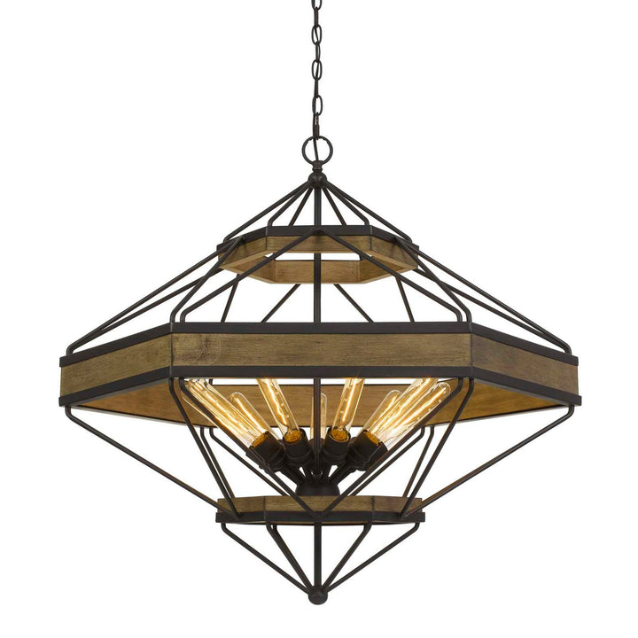 ##Antique Hardware## ALICANTE 60W X 9 PINE WOOD/METAL CHANDELIER  (EDISON BULBS NOT INCLUDED)