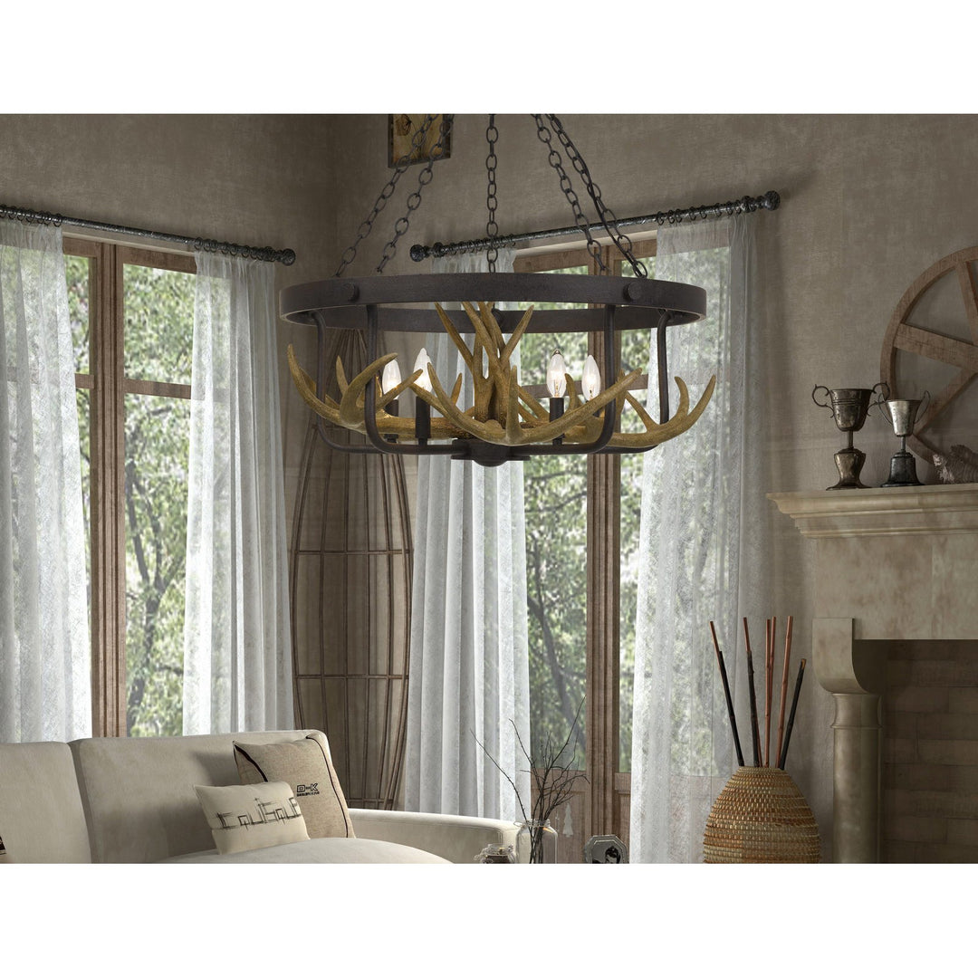 ##Antique Hardware## ANGELO 60W X 5 METAL ANTLER CHANDELIER