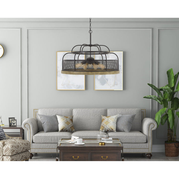 ##Antique Hardware## AKAKI 60W X 9 METAL/PINE WOOD CHANDELIER  (EDISON BULBS NOT INCLUDED)