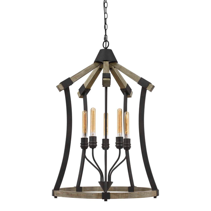Antique Hardware DALI 60W X 5 METAL/PINE WOOD CHANDELIER  (EDISON BULBS NOT INCLUDED) Chandelier