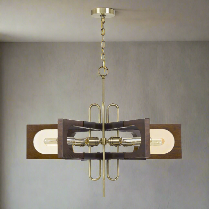 ##Antique Hardware## 60W X 6 SNEEK METAL/WOOD CHANDELIER (EDISON BULBS ARE NOT INCLUDED)