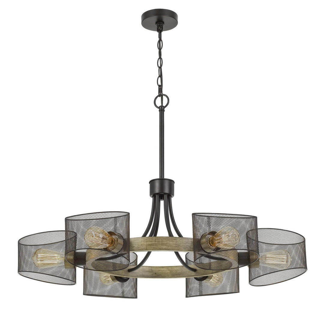 ##Antique Hardware## 60W X 6 DRONTEN METAL/WOOD CHANDELIER WITH MESH SHADES (EDISON BULBS ARE NOT INCLUDED)
