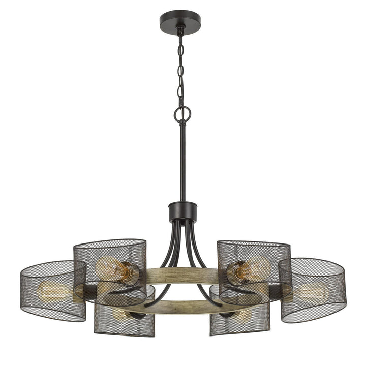 ##Antique Hardware## 60W X 6 DRONTEN METAL/WOOD CHANDELIER WITH MESH SHADES (EDISON BULBS ARE NOT INCLUDED)