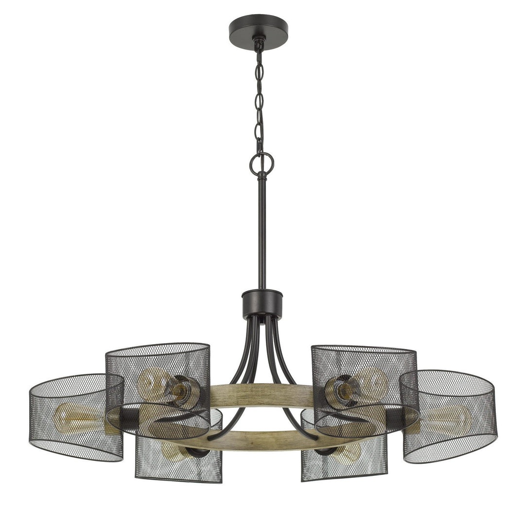 ##Antique Hardware## 60W X 6 DRONTEN METAL/WOOD CHANDELIER WITH MESH SHADES (EDISON BULBS ARE NOT INCLUDED)