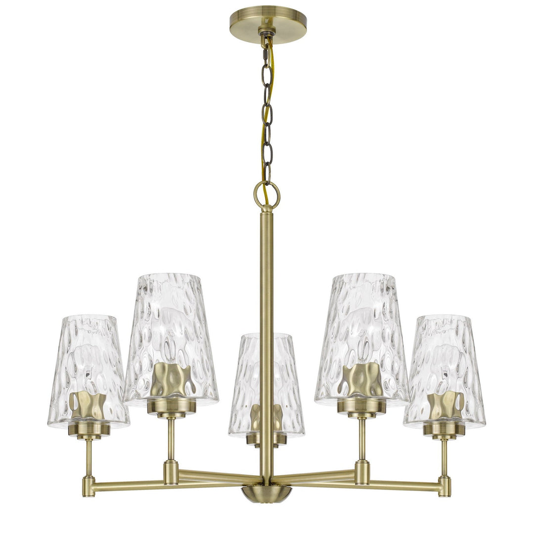 Antique Hardware 60W X 5 CRESTWOOD METAL CHANDELIER WITH TEXTURED GLASS SHADES Chandelier