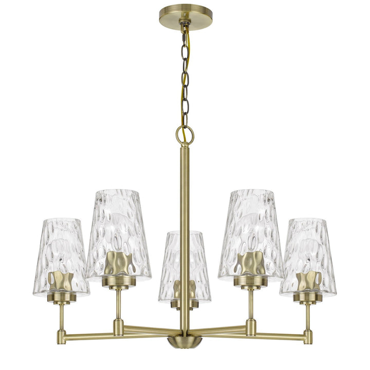 Antique Hardware 60W X 5 CRESTWOOD METAL CHANDELIER WITH TEXTURED GLASS SHADES Chandelier