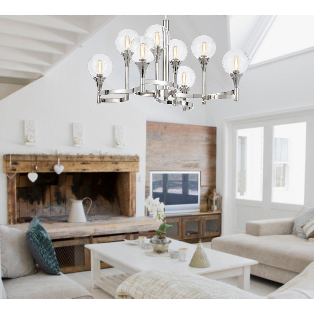 ##Antique Hardware## 15W X 8 MILBANK METAL CHANDELIER AND CLEAR ROUND GLASS SHADES