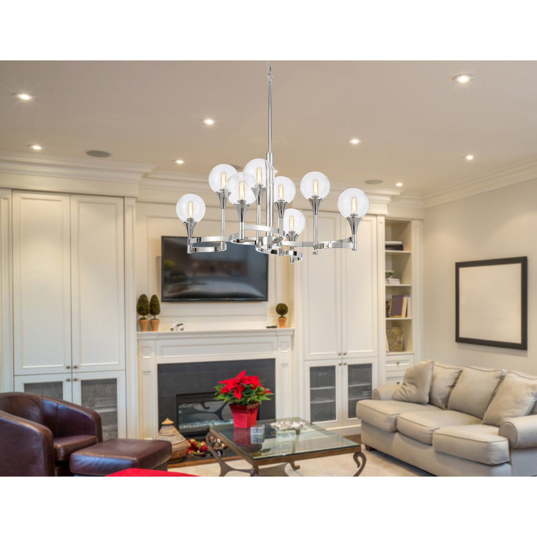 ##Antique Hardware## 15W X 8 MILBANK METAL CHANDELIER AND CLEAR ROUND GLASS SHADES