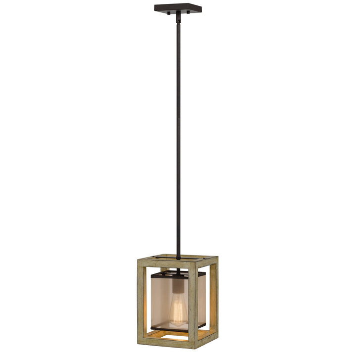 ##Antique Hardware## PALENCIA RUBBER WOOD PENDANT WITH ORGANZA SHADE