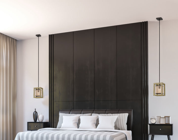 ##Antique Hardware## PALENCIA RUBBER WOOD PENDANT WITH ORGANZA SHADE