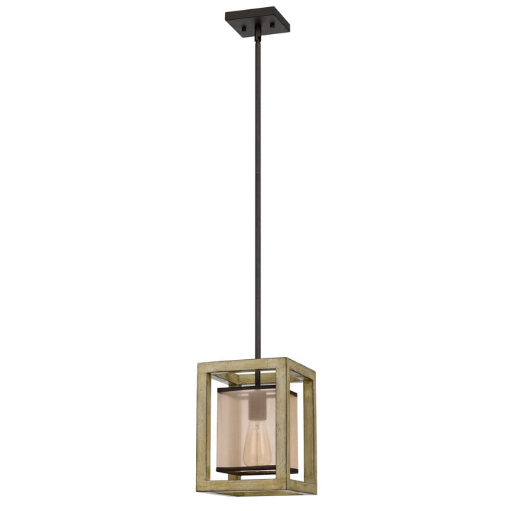 ##Antique Hardware## PALENCIA RUBBER WOOD PENDANT WITH ORGANZA SHADE