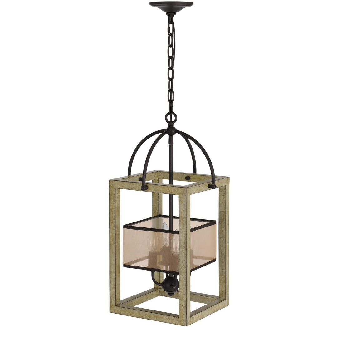##Antique Hardware## PALENCIA RUBBER WOOD CHANDELIER WITH ORGANZA SHADE