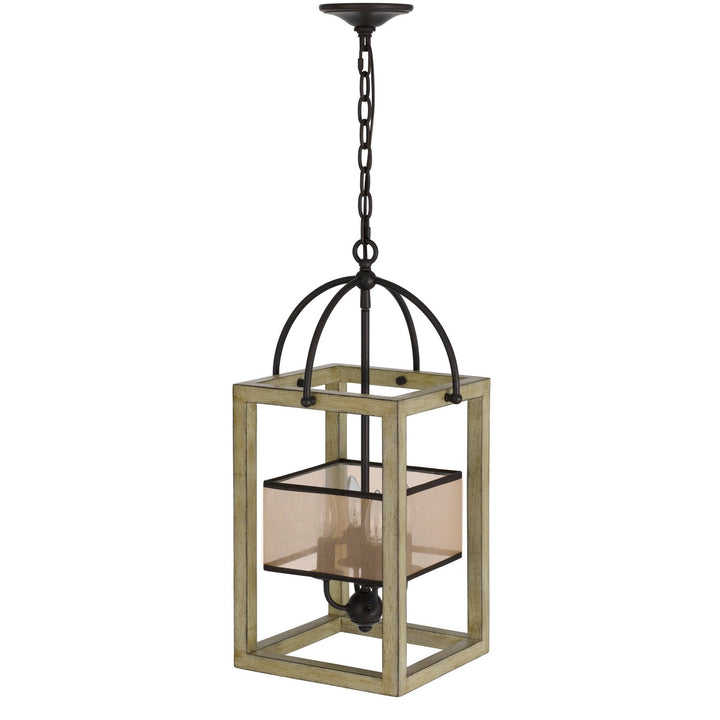 ##Antique Hardware## PALENCIA RUBBER WOOD CHANDELIER WITH ORGANZA SHADE