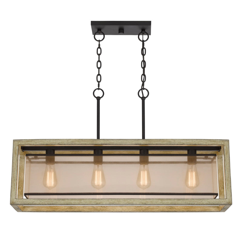 ##Antique Hardware## PALENCIA RUBBER WOOD ISLAND CHANDELIER WITH ORGANZA SHADE