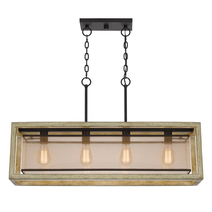 ##Antique Hardware## PALENCIA RUBBER WOOD ISLAND CHANDELIER WITH ORGANZA SHADE