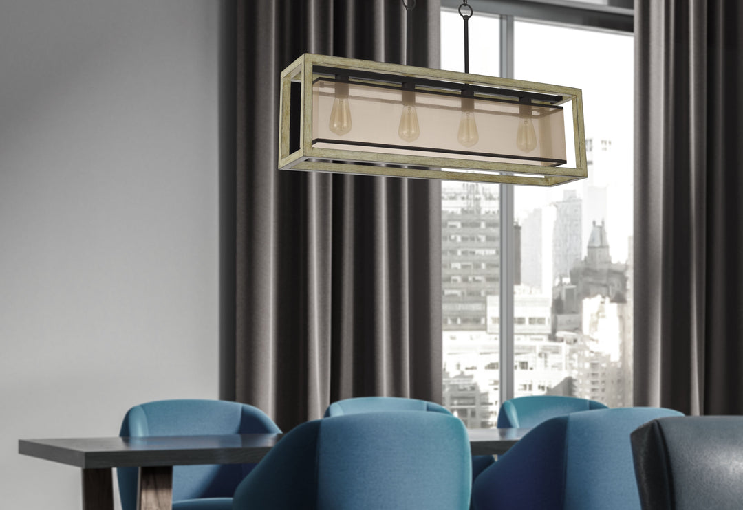 ##Antique Hardware## PALENCIA RUBBER WOOD ISLAND CHANDELIER WITH ORGANZA SHADE