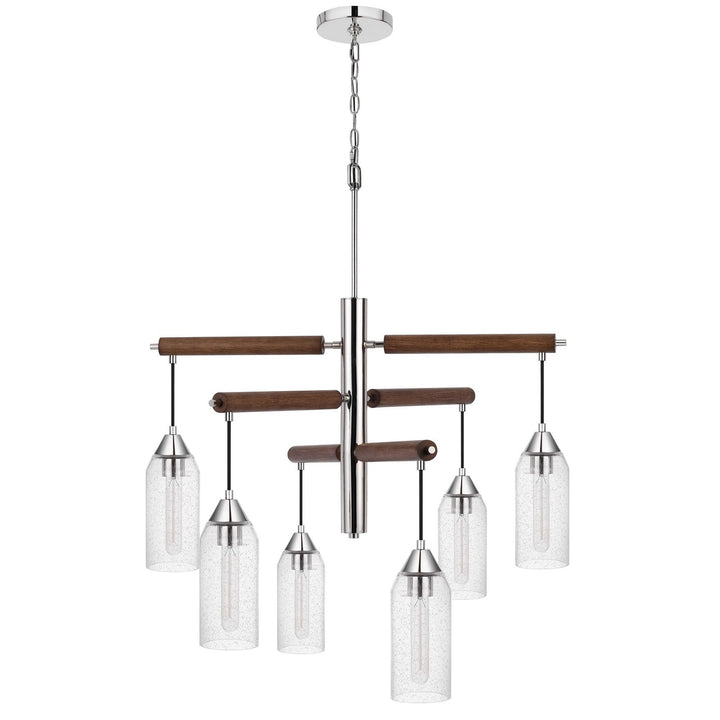##Antique Hardware## 60W X 6 MASSILLON RUBBER WOOD CHANDELIER WITH HANGING BULBBED GLASS SHADES