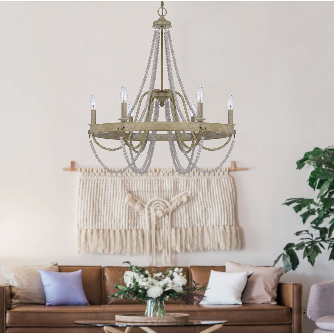 ##Antique Hardware## 60W X 6 MACON BEADED METAL CHANDELIER