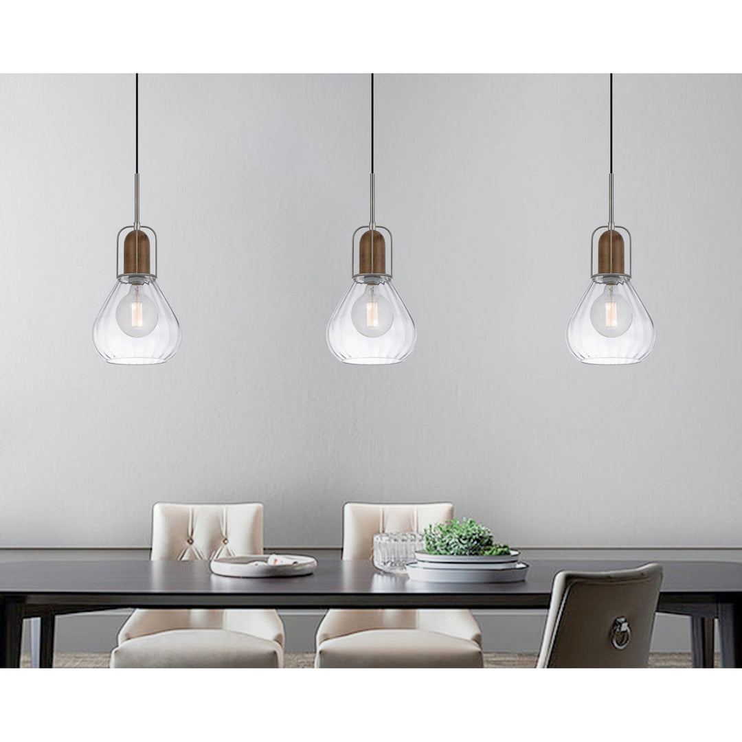 Antique Hardware 60W ROCHELLE METAL / RUBBER WOOD MINI GLASS PENDANT Pendant